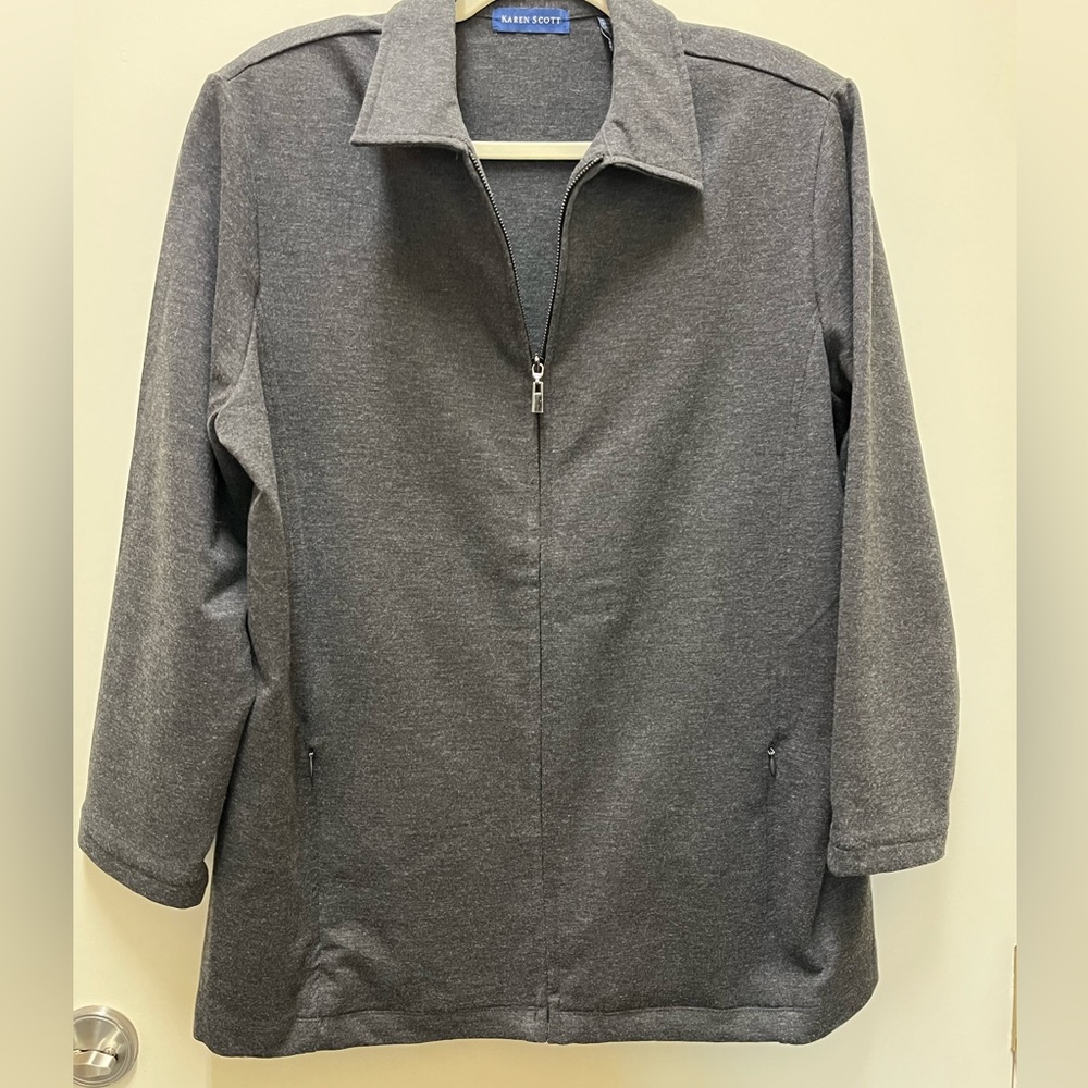 Karen Scott charcoal knit jacket, EUC, Large
